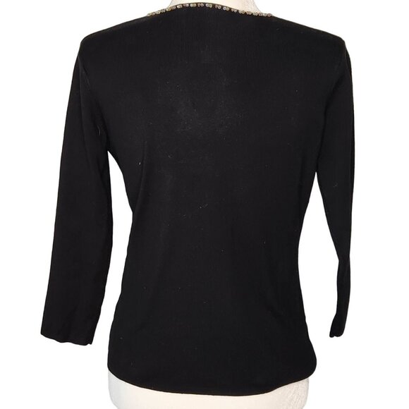 Vtg 90s Medium Sweater Black Sequin Silk Blend Keyhole Glam Sexy NOS Joseph A - Picture 6 of 7